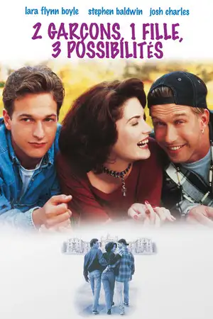 2 garçons, 1 fille, 3 possibilités - L'amour c'est comme les pizzas, quand il y en a pour 2 il y en a pour 3 – affiche